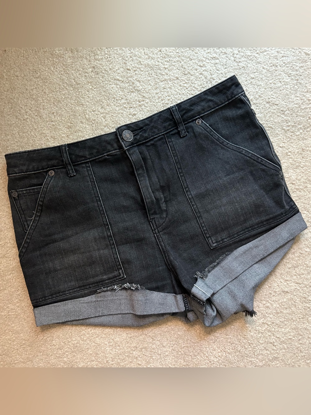 Free People Black High-Rise Cuffed Jean Shorts